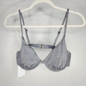 NWT Andie The Sicily Underwire Adjustable Strap Metallic Bikini Top Silver Med
